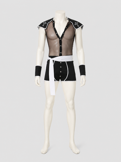 Priest Role-Play Costume, Black with White Trim back view