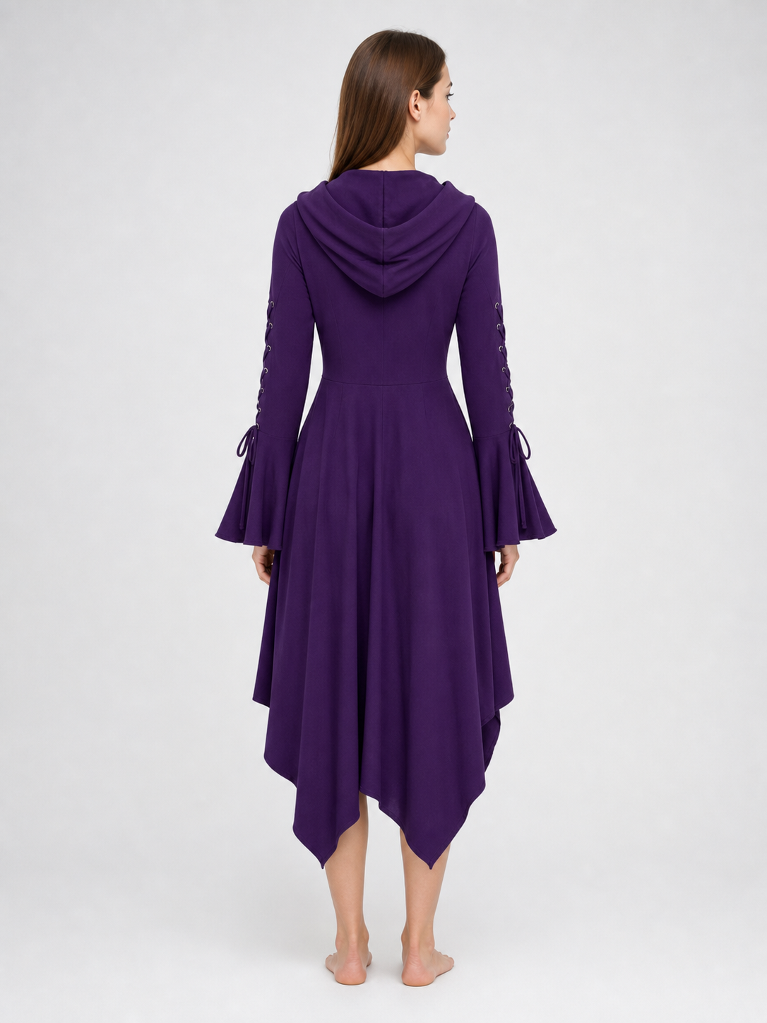 Gothic Hooded Dress with Flare and Asymmetry