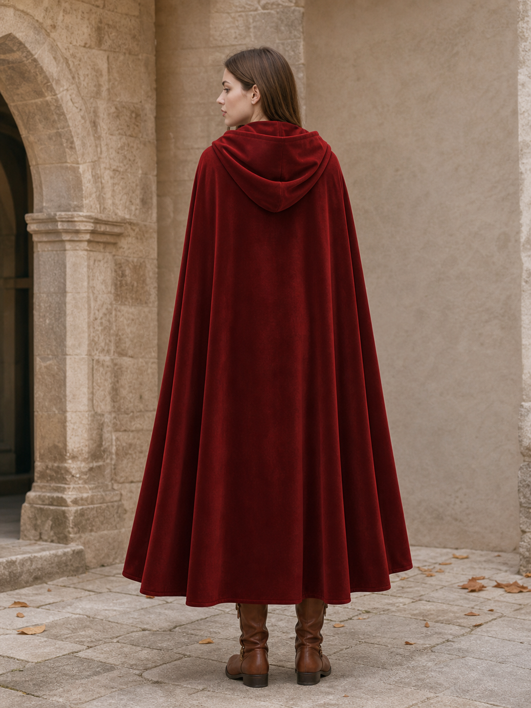 Burgundy Medieval Hooded Costume Cloak