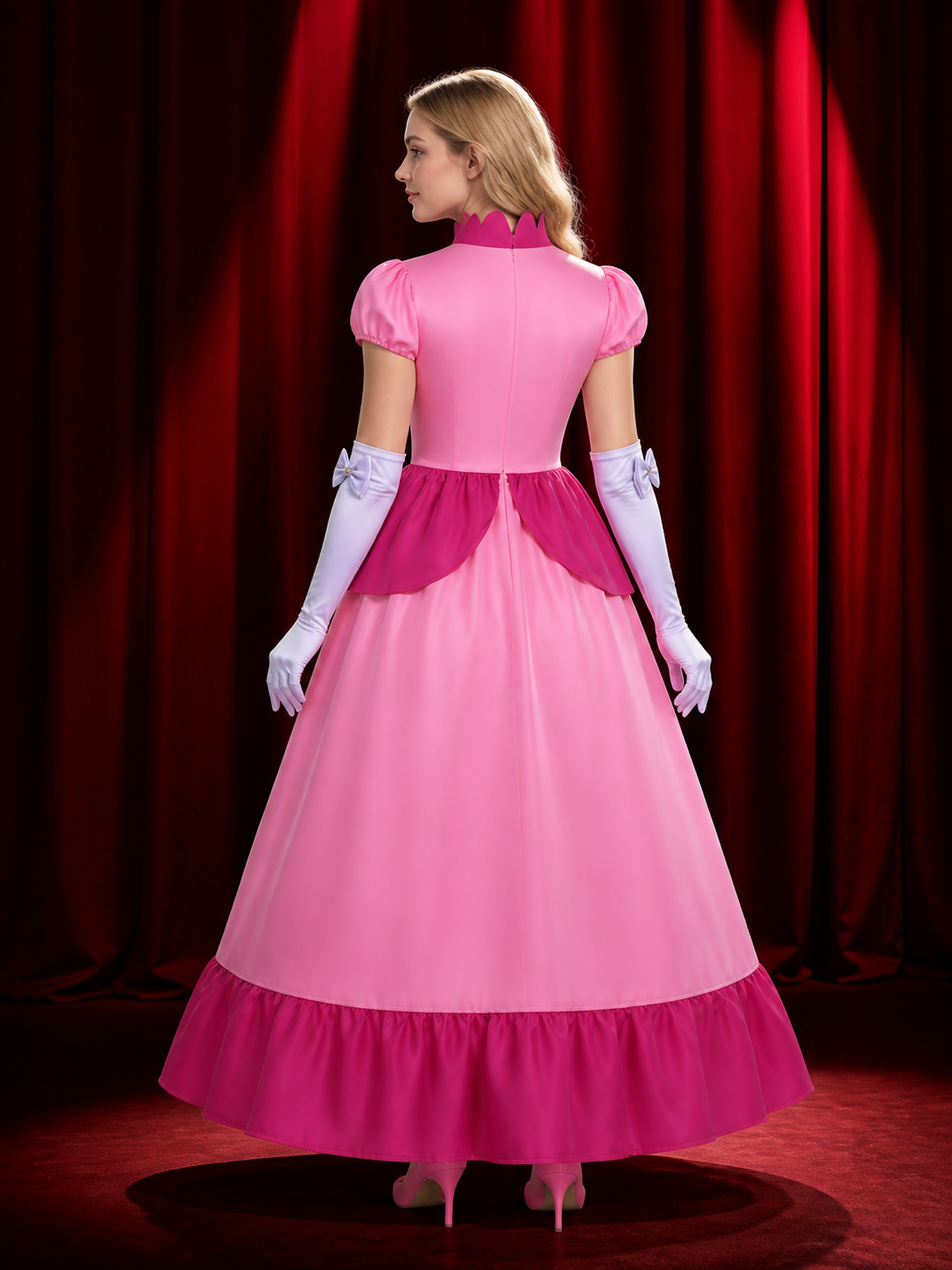 Princess Pink Costume Dress with Gloves and Brooch back view