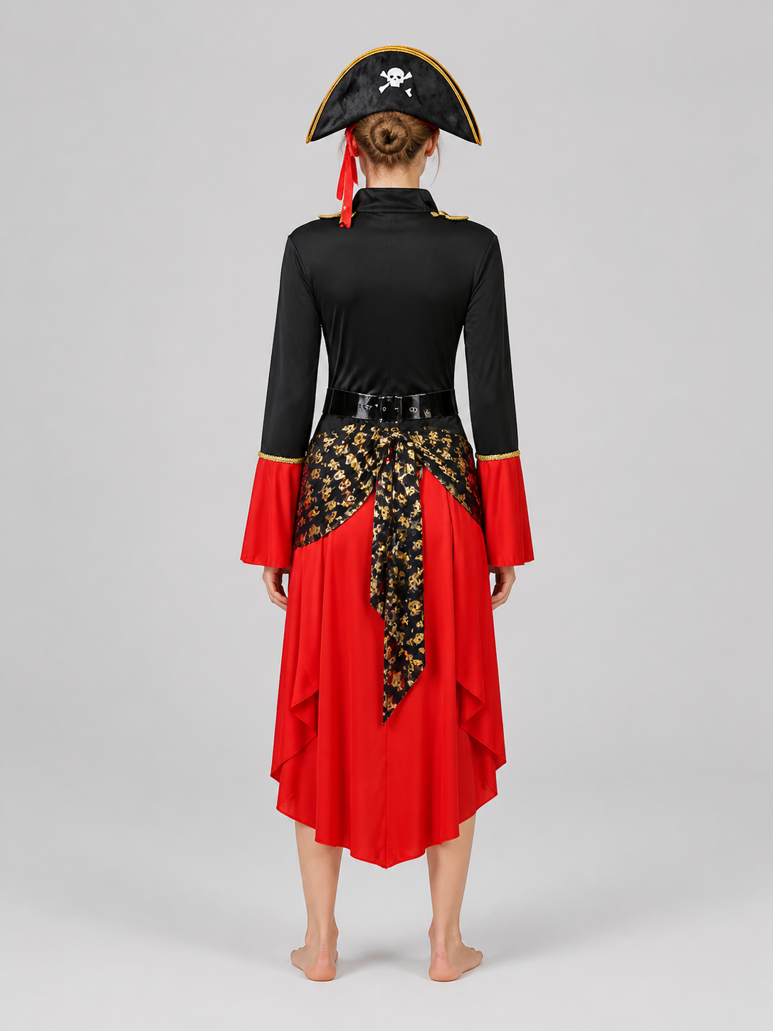 Red and Black Pirate Dress with Hat, Halloween Costume back view