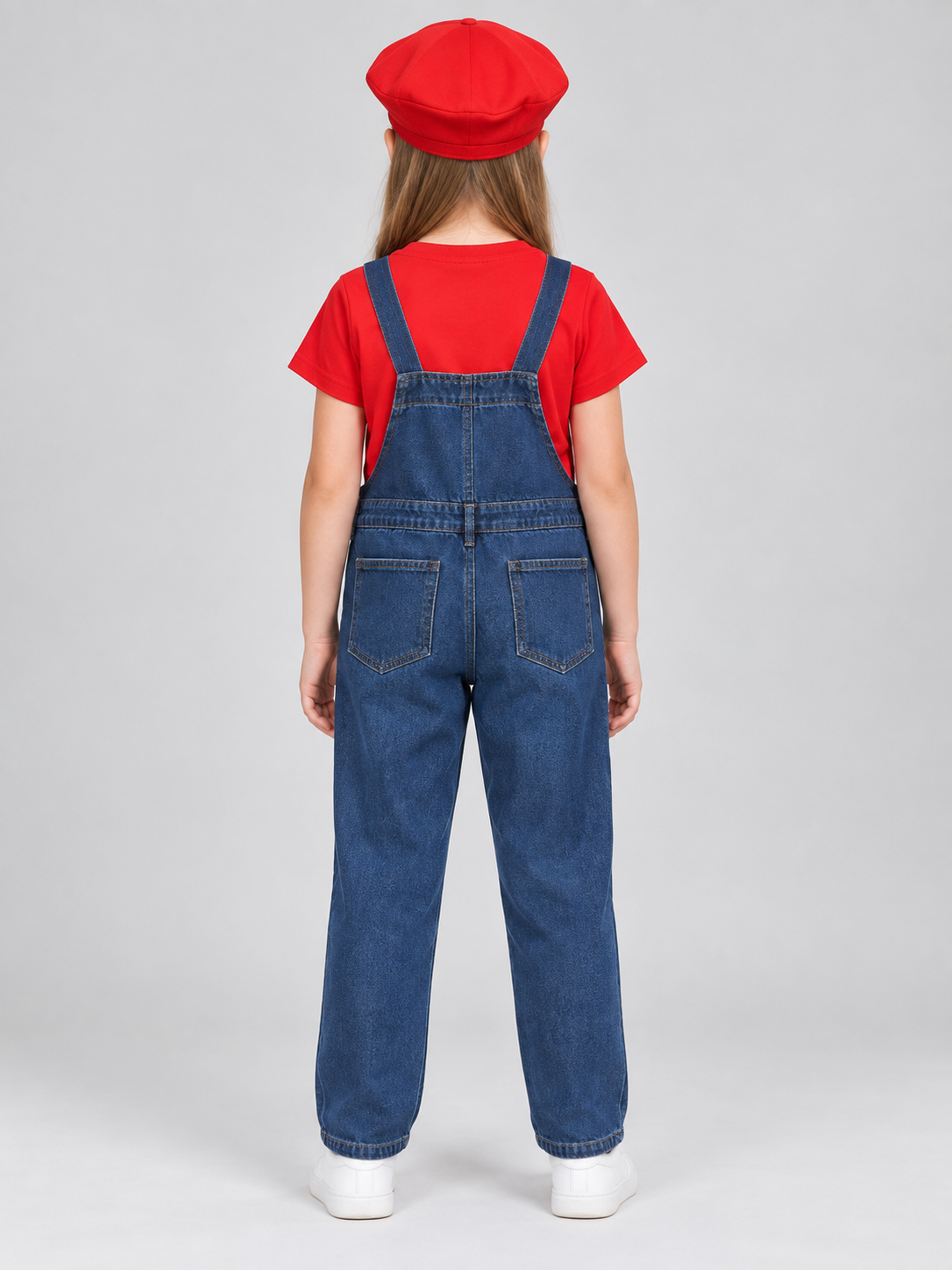 Children’s Mario Costume with Cap and Mustache back view