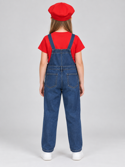 Children’s Mario Costume with Cap and Mustache back view