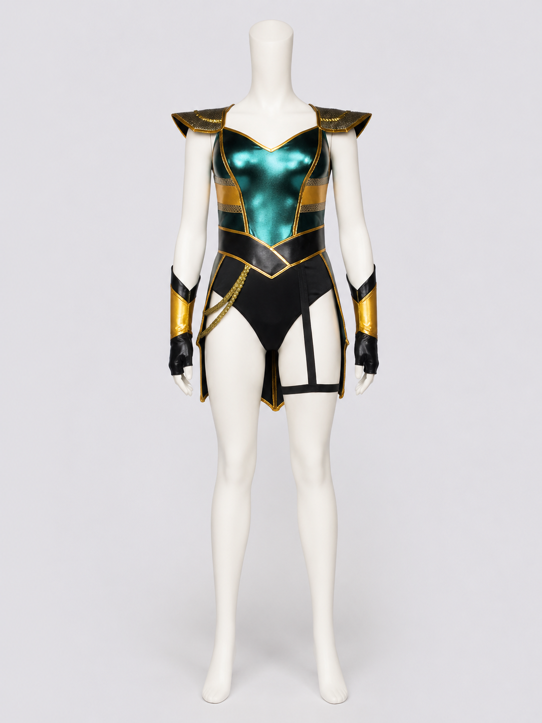 Cleopatra Costume with Gold Accents, Black and Turquoise, M-XL back view