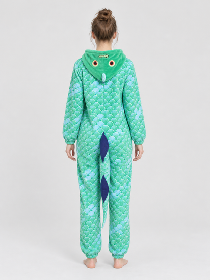Hooded Pajama Jumpsuit with Decorative Tail