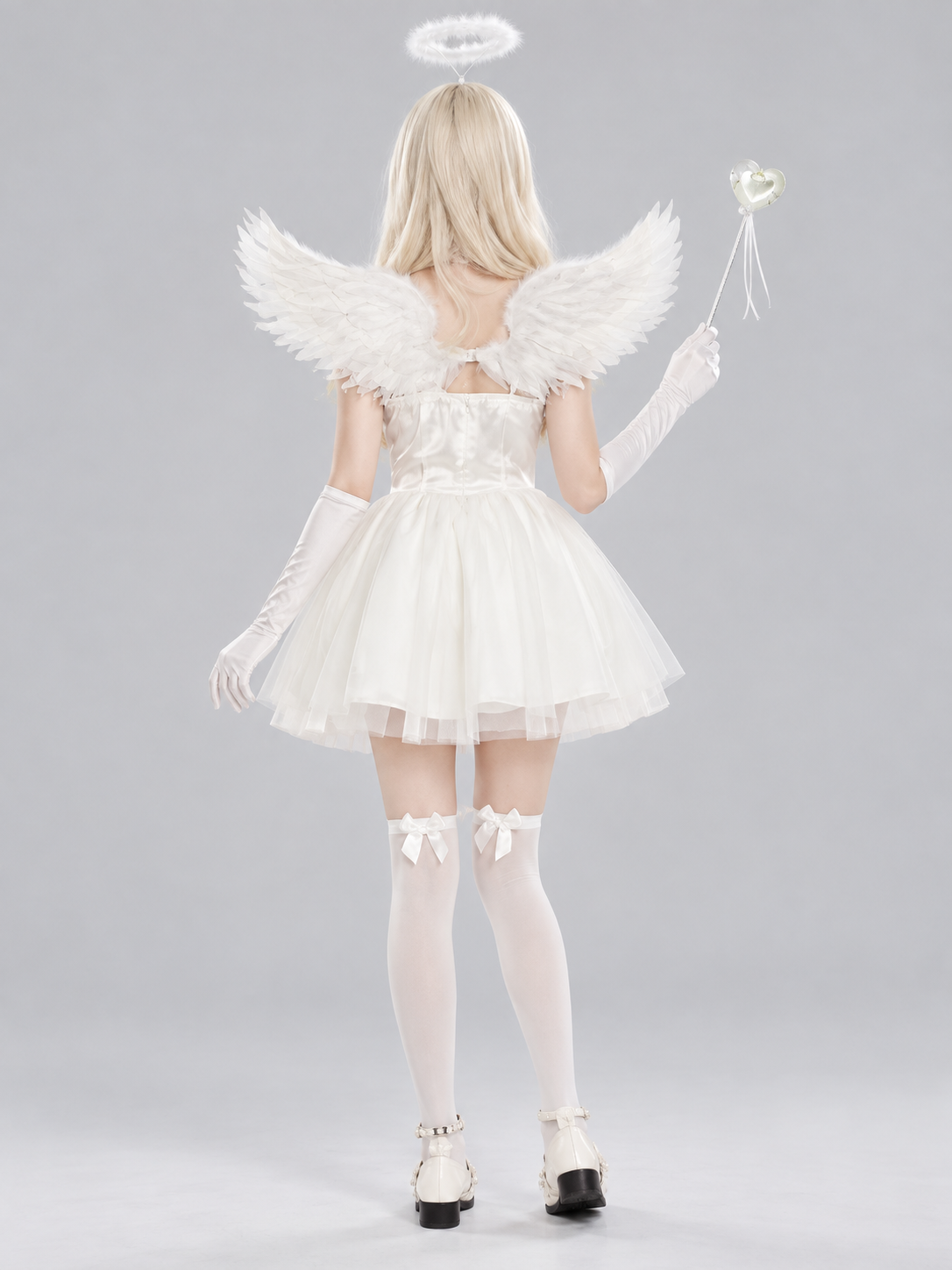 White Angel Carnival Costume with Wings and Halo