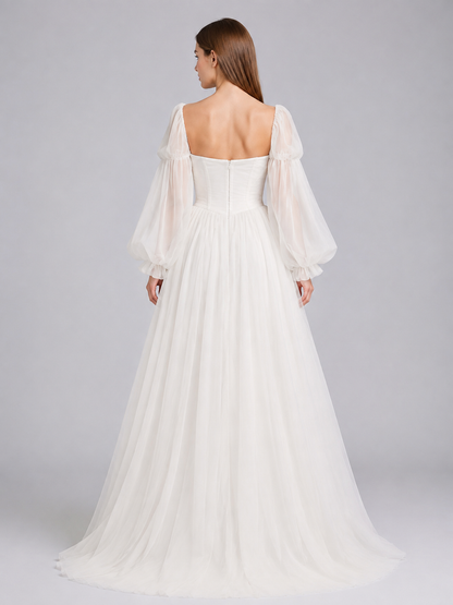 bridal white white off-shoulder long-sleeved wedding dress product image 4