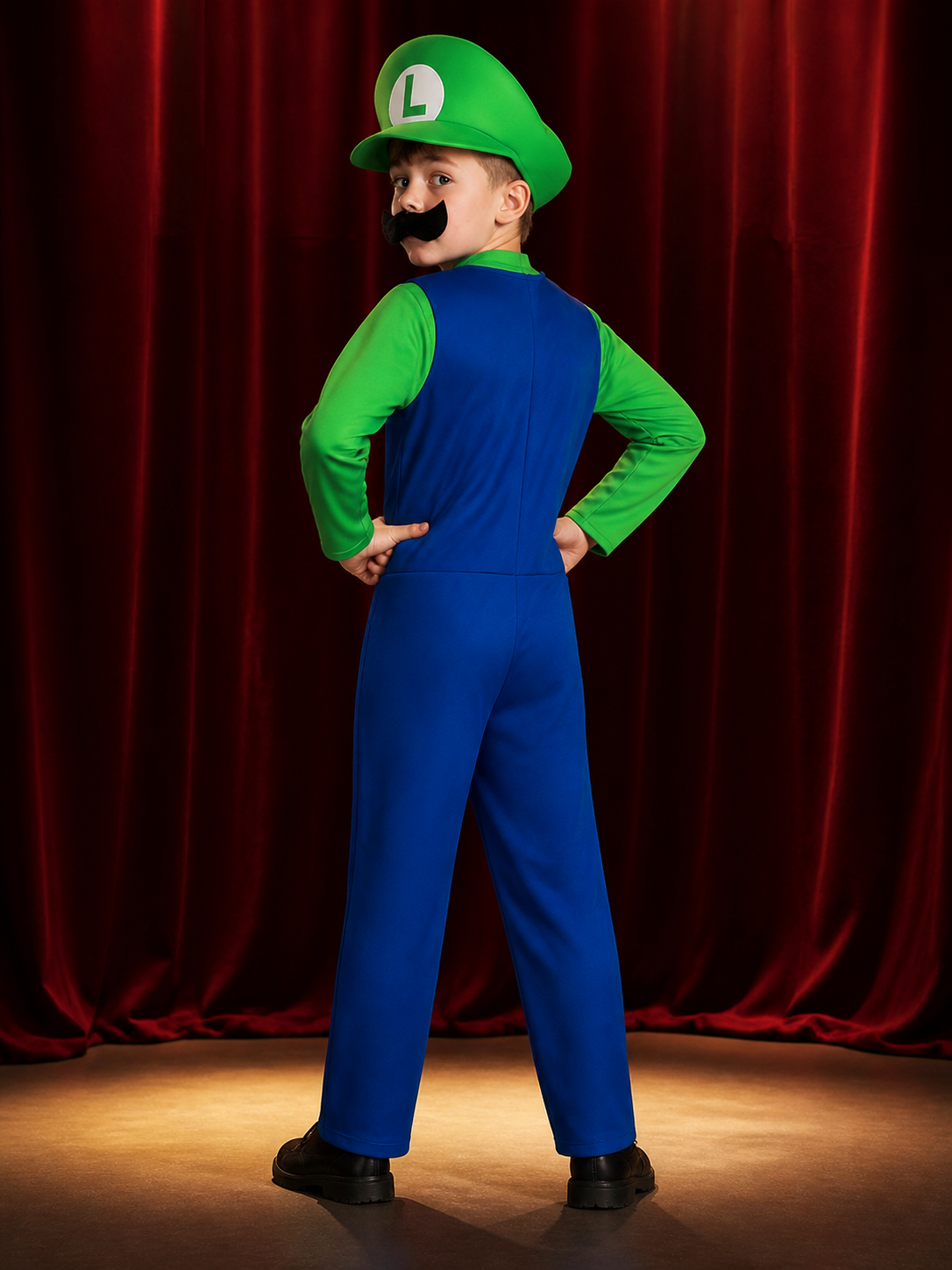Luigi Carnival Costume Jumpsuit for Christmas back view