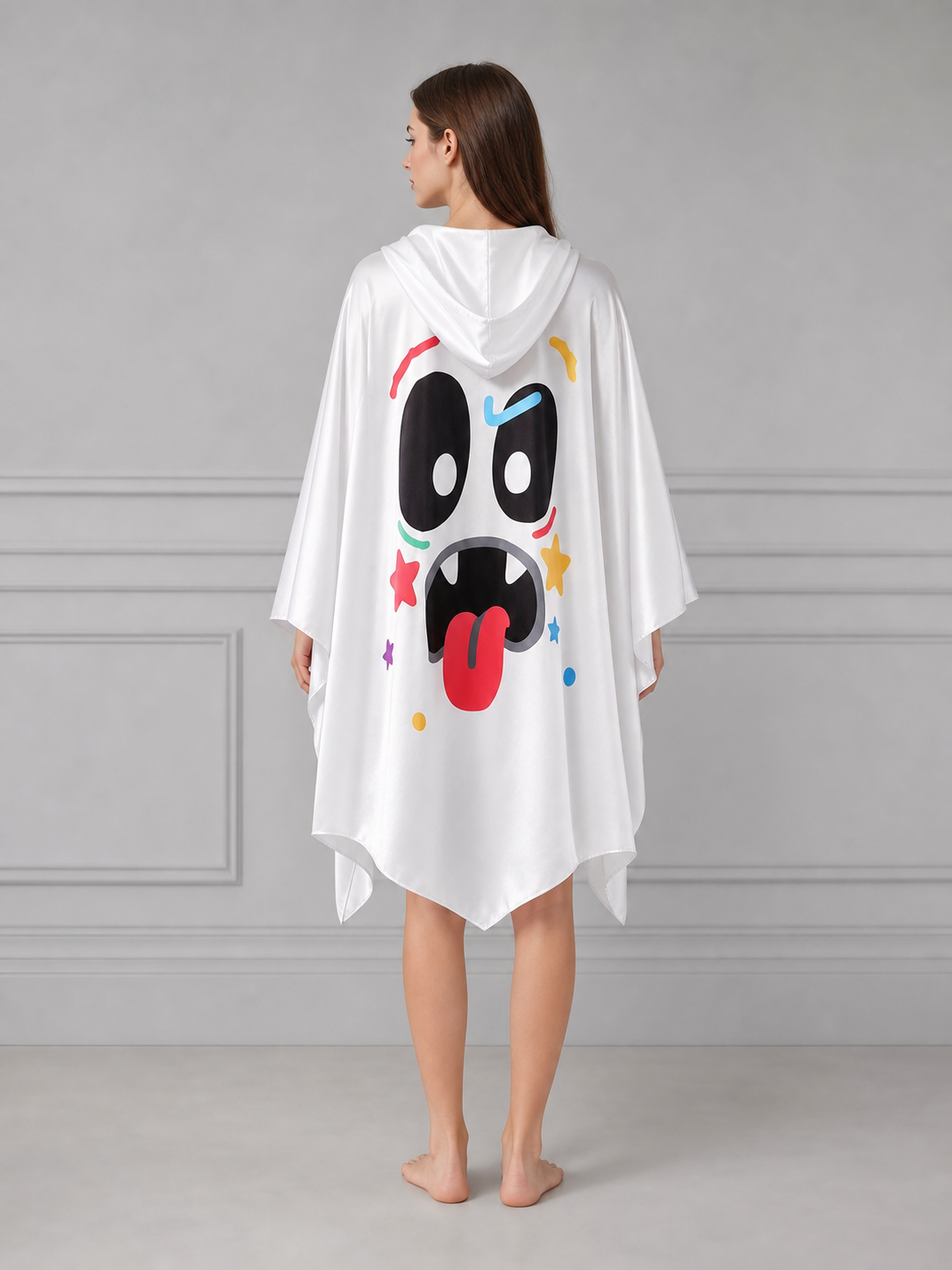 Hooded Cape with Ghost Print back view