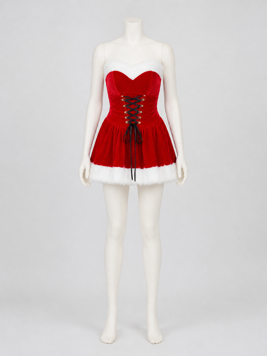 Red New Year's Costume: Short Strapless Dress back view