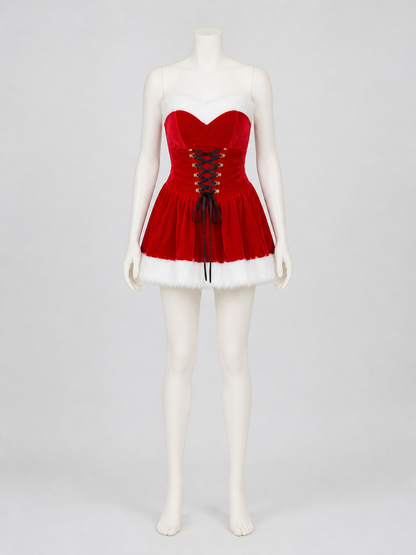Red New Year's Costume: Short Strapless Dress back view