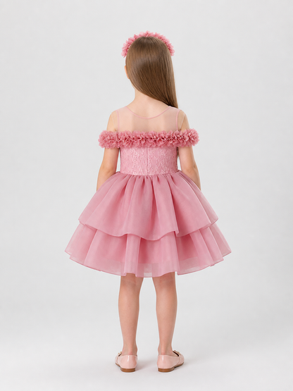Princess Dress with Headband, Full Skirt, Pink back view
