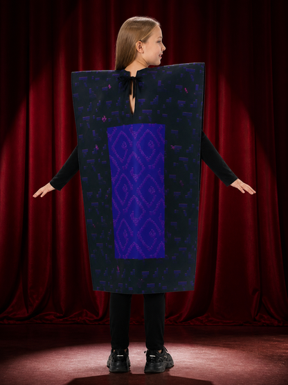 Children's Nether Portal Costume Jumpsuit, Purple Pixel Block Halloween Outfit back view