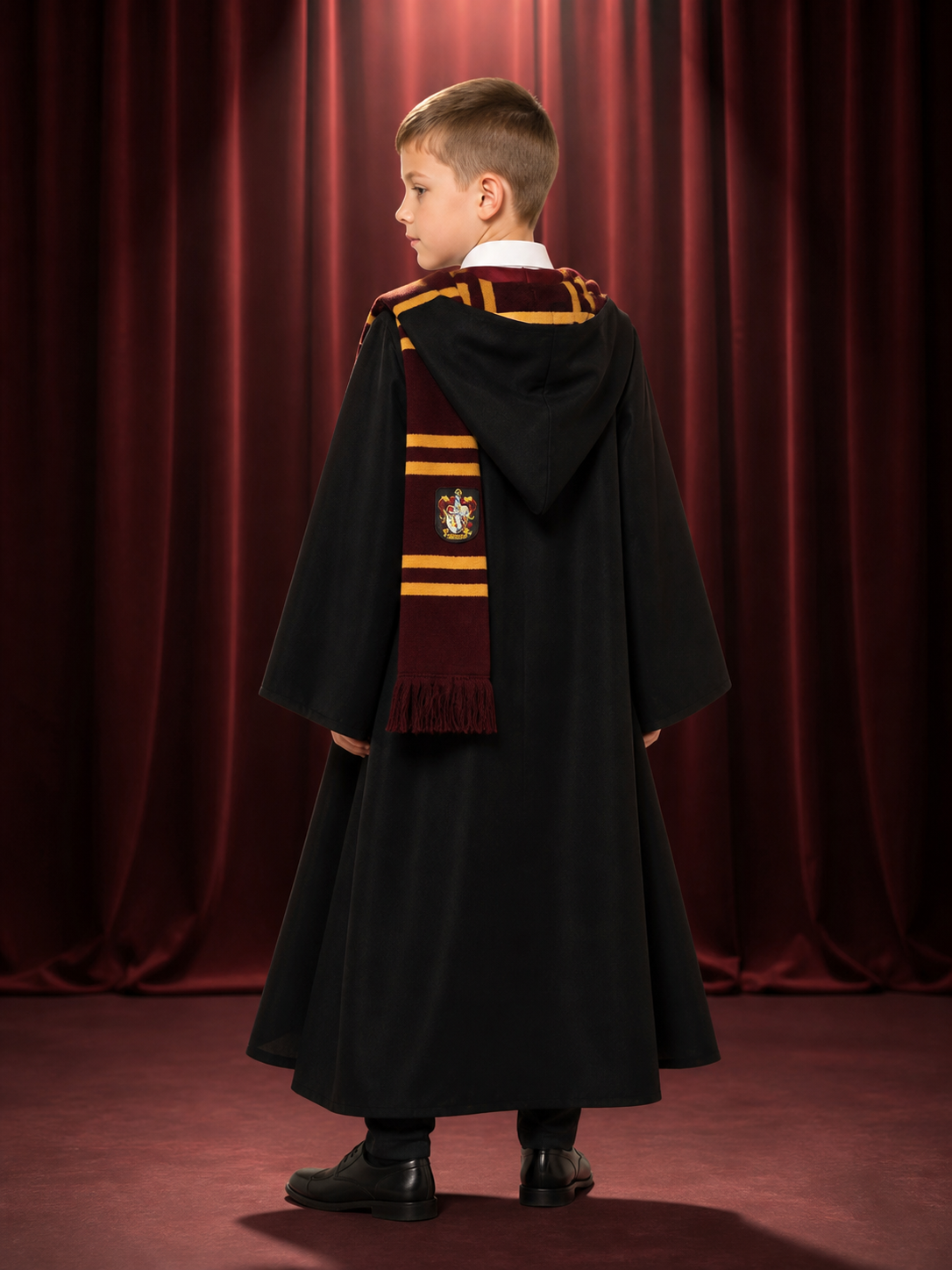 Hooded Wizard Robe Costume Set With Shirt And Striped Scarf back view