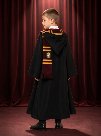 Hooded Wizard Robe Costume Set With Shirt And Striped Scarf back view