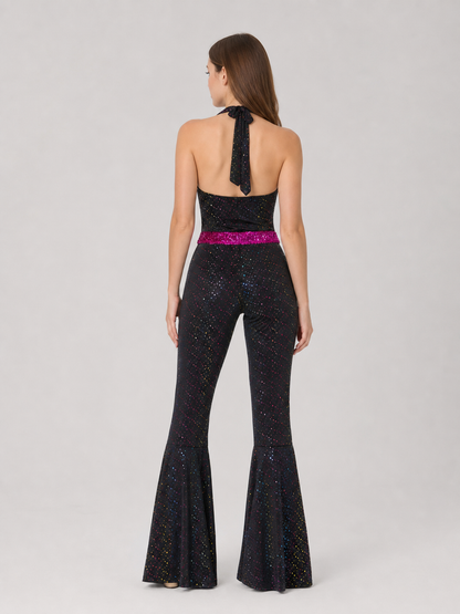 Retro Sequin Jumpsuit with Flared Pants back view