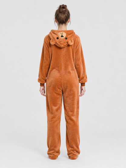 Hooded Pajama Jumpsuit with Ears and Face