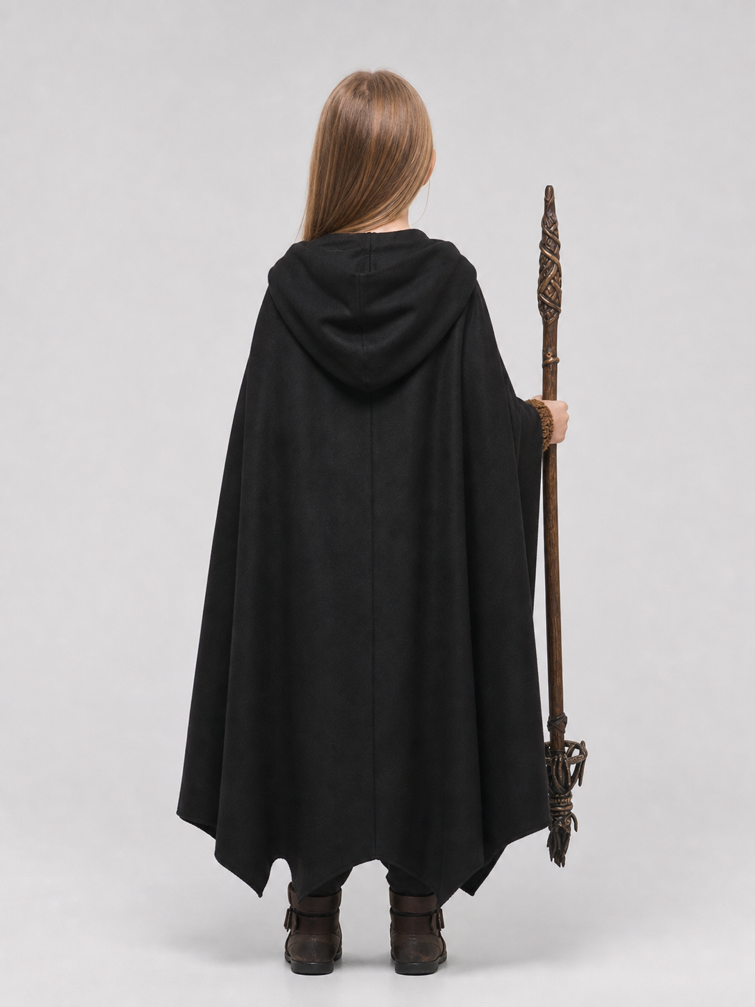 Medieval Black Hooded Costume Cloak