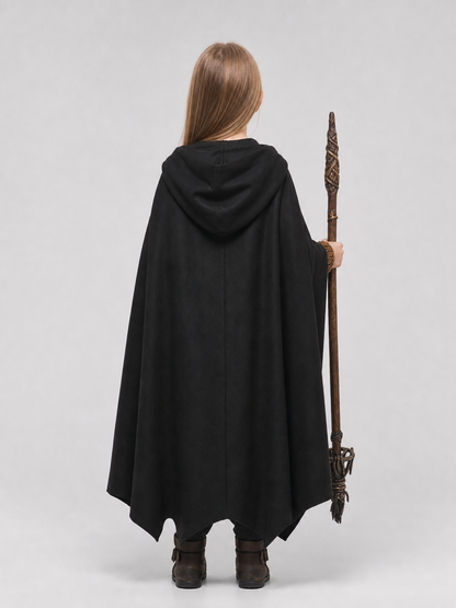 Medieval Black Hooded Costume Cloak