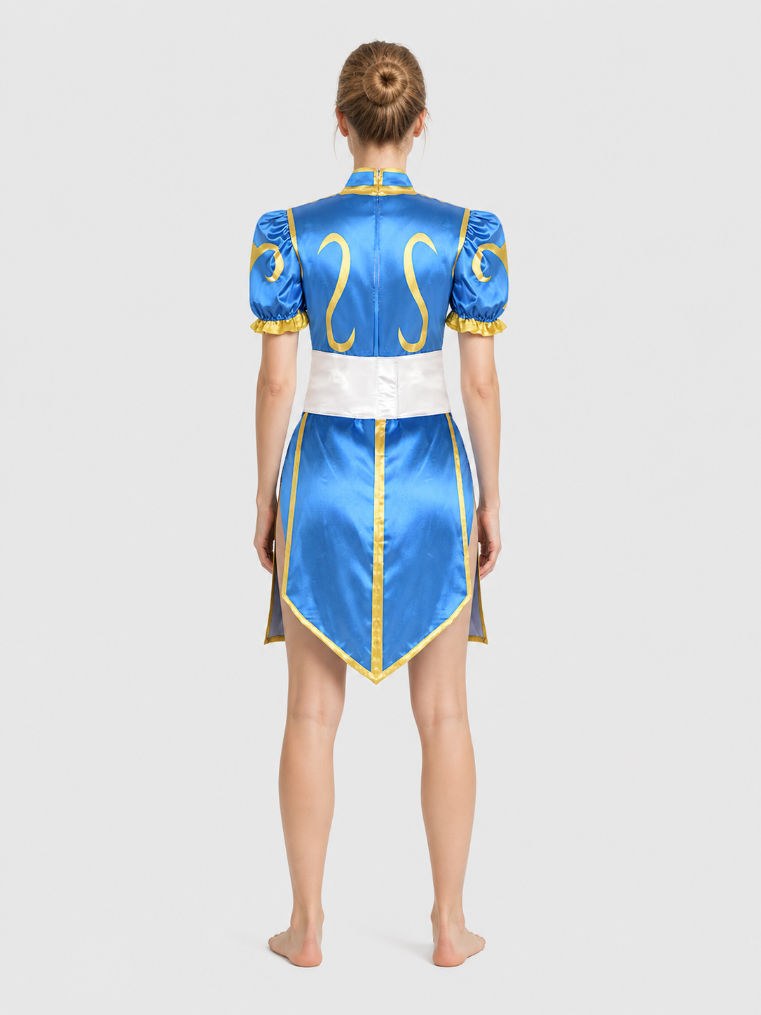 Chun-Li Cosplay Qipao Dress with Gold Trim back view