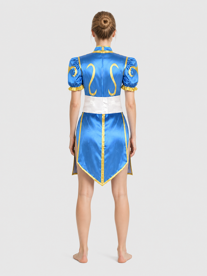 Chun-Li Cosplay Qipao Dress with Gold Trim back view