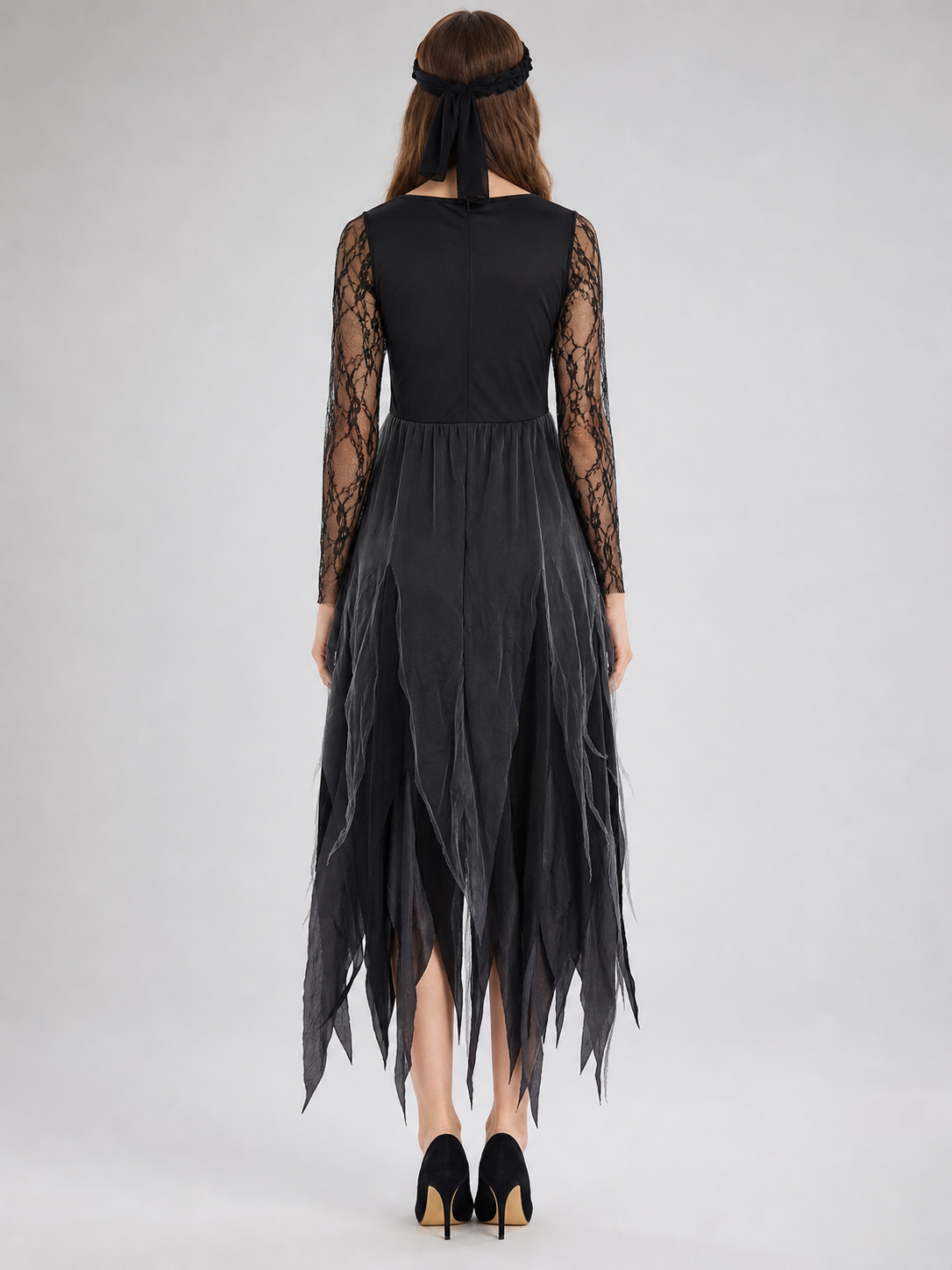 Gothic Cosplay Dress with a Torn Skirt