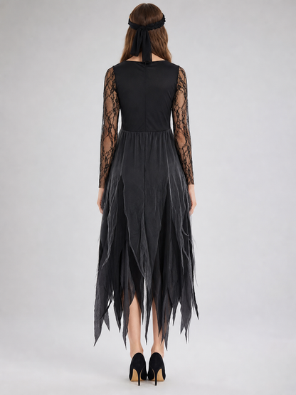 Gothic Cosplay Dress with a Torn Skirt