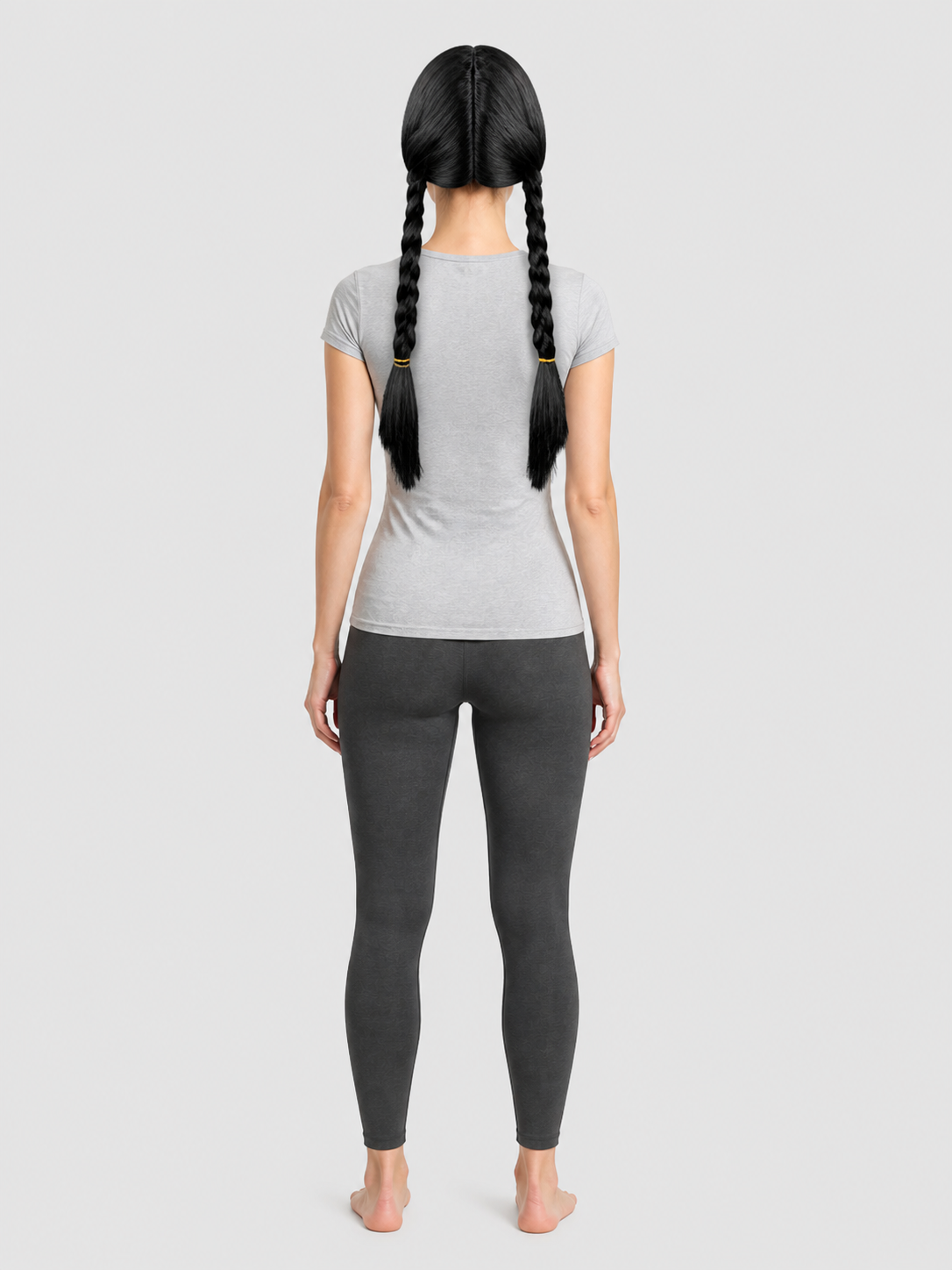 Black Wig with Two Braids, Wednesday Cosplay back view