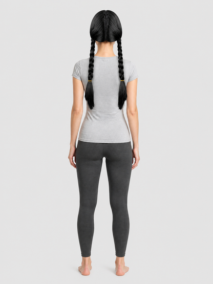 Black Wig with Two Braids, Wednesday Cosplay back view
