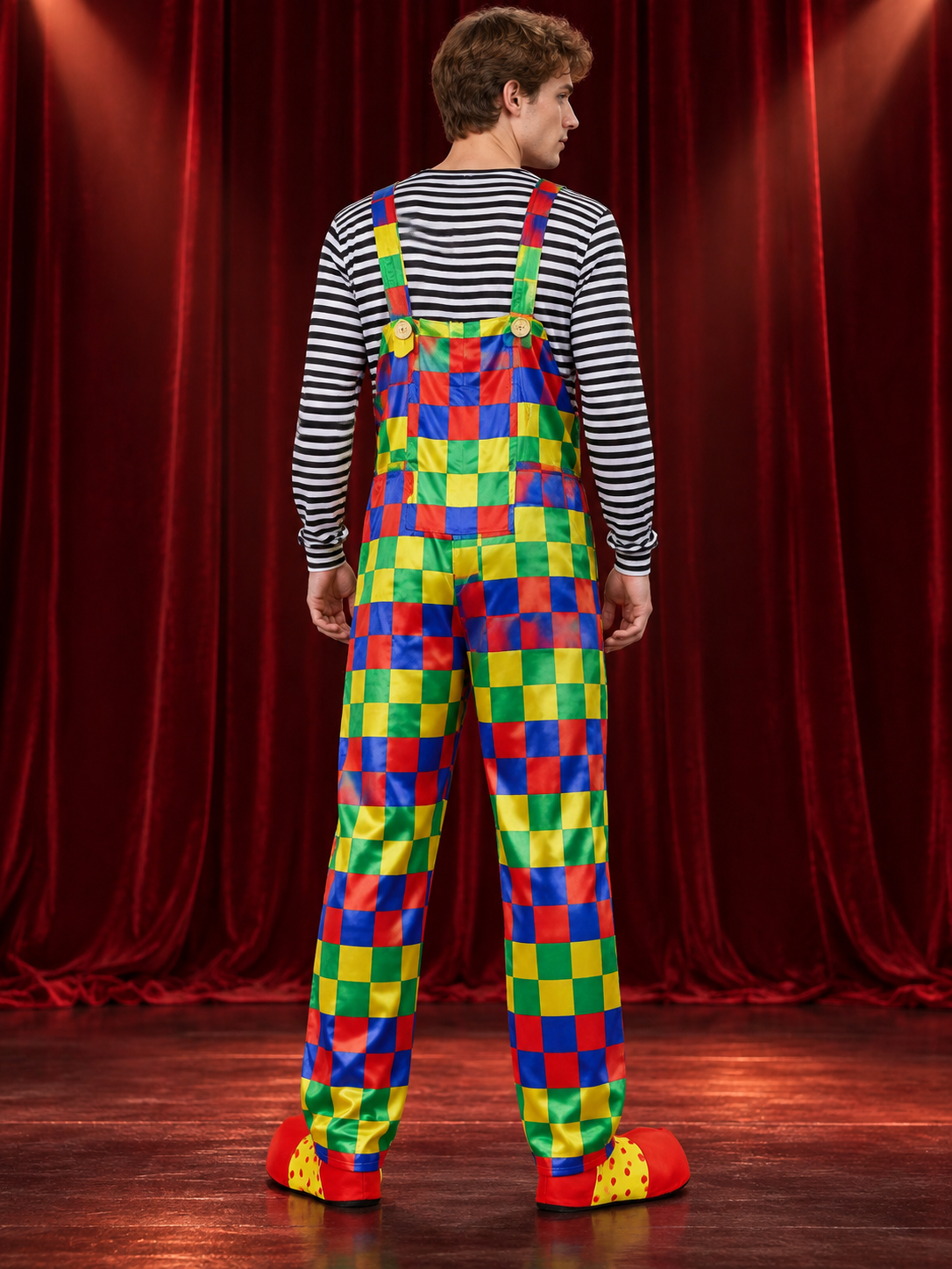 Adult Clown Costume: Top, Jumpsuit, Bow Tie