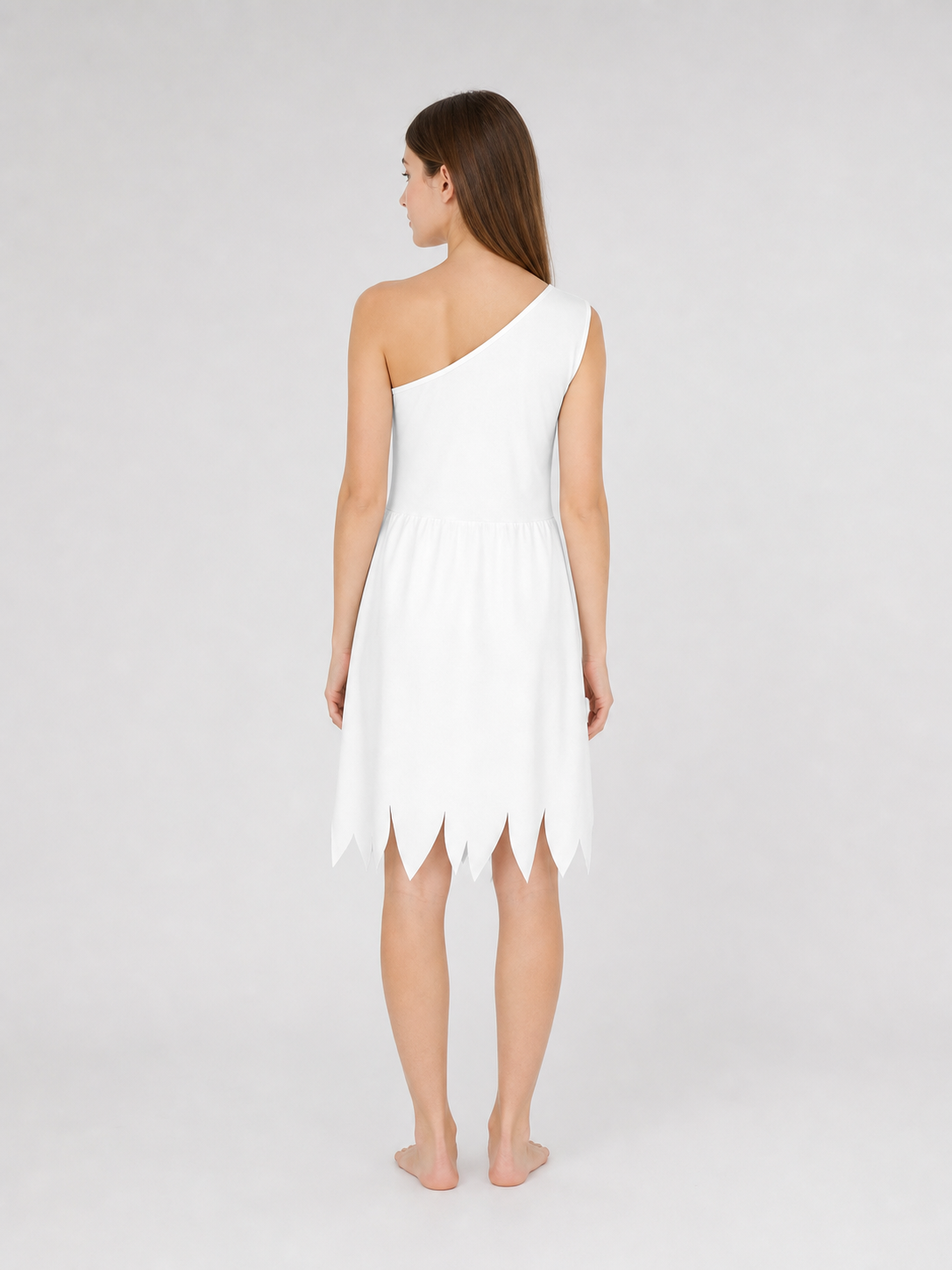 Women's White Cavewoman Costume Dress: One-Shoulder Asymmetric Neckline