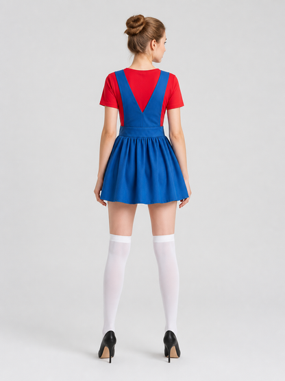 Mario Carnival Dress, Red and Blue Cosplay Costume back view