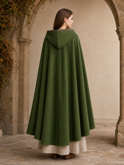 Green Carnival Cloak with Hood and Trim