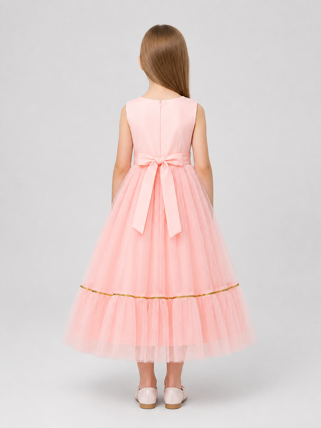 Girls' Full Dress with Embroidery and Sequins back view
