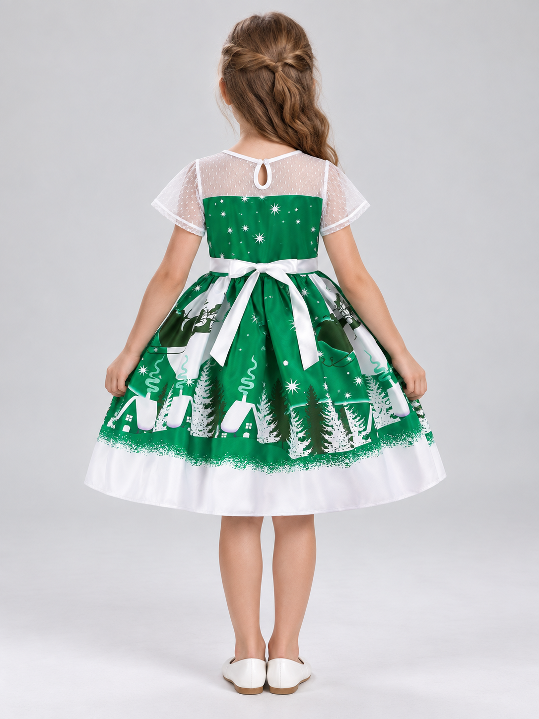 Festive Children's Dress with Winter Print back view