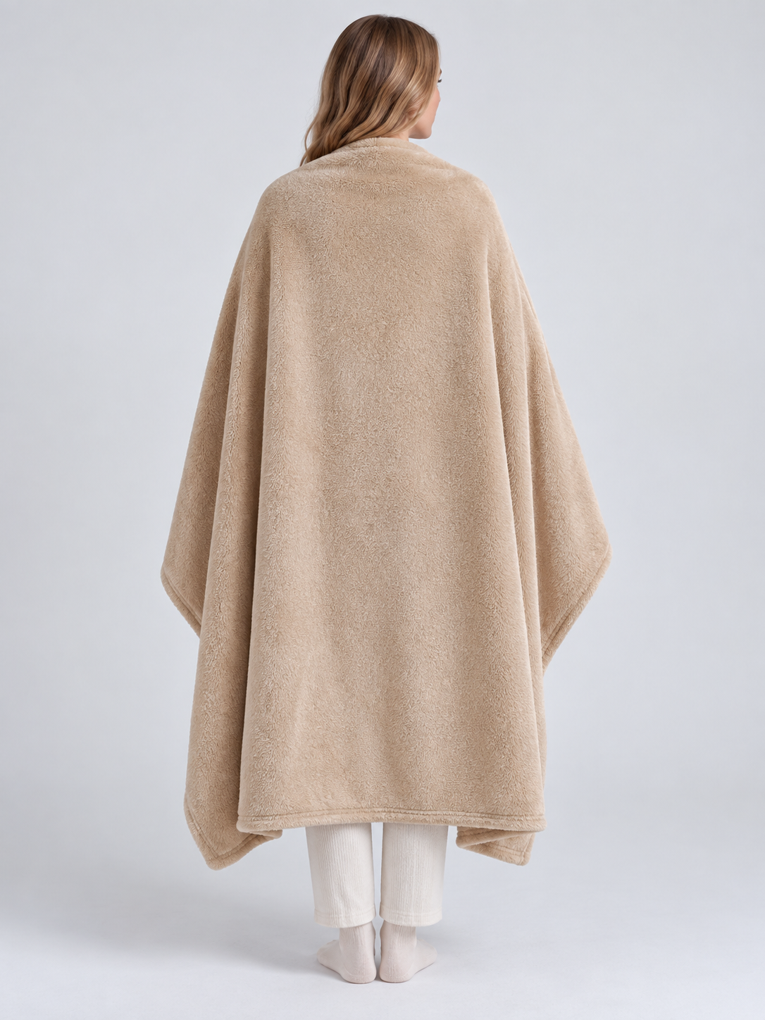 Solid Beige Polyester Throw Blanket