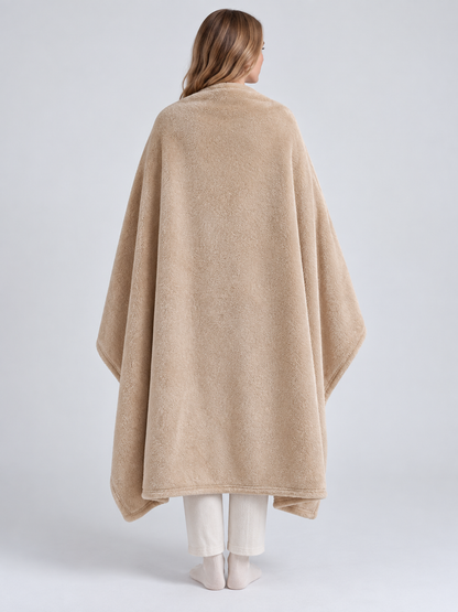 Solid Beige Polyester Throw Blanket