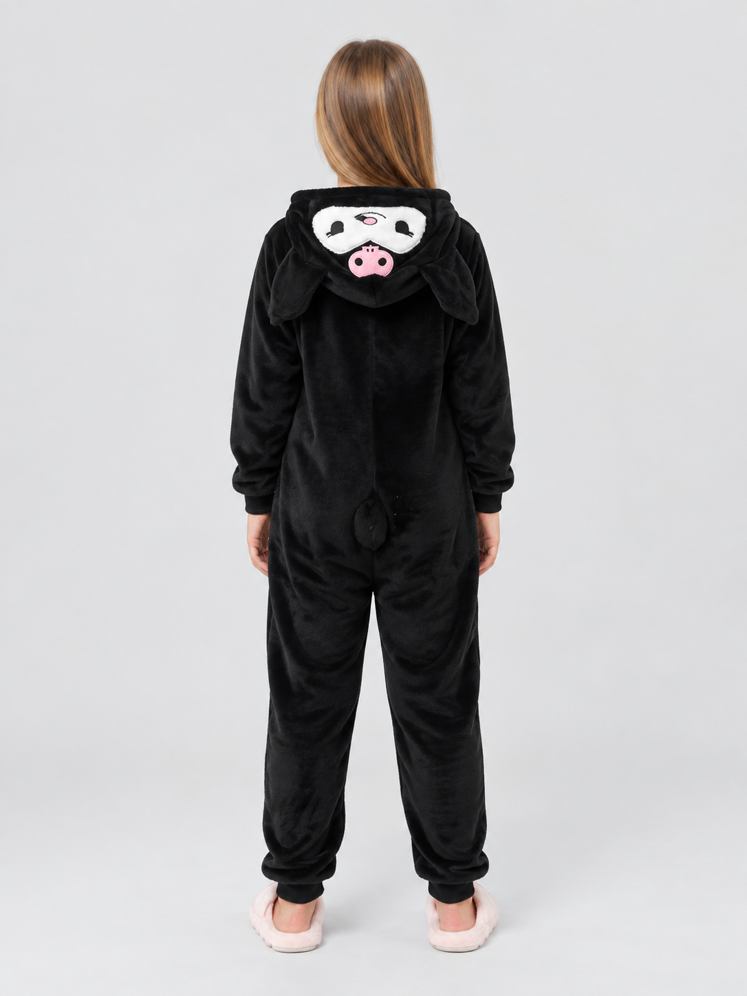 Flannel Hooded Pajama Jumpsuit with Appliqué