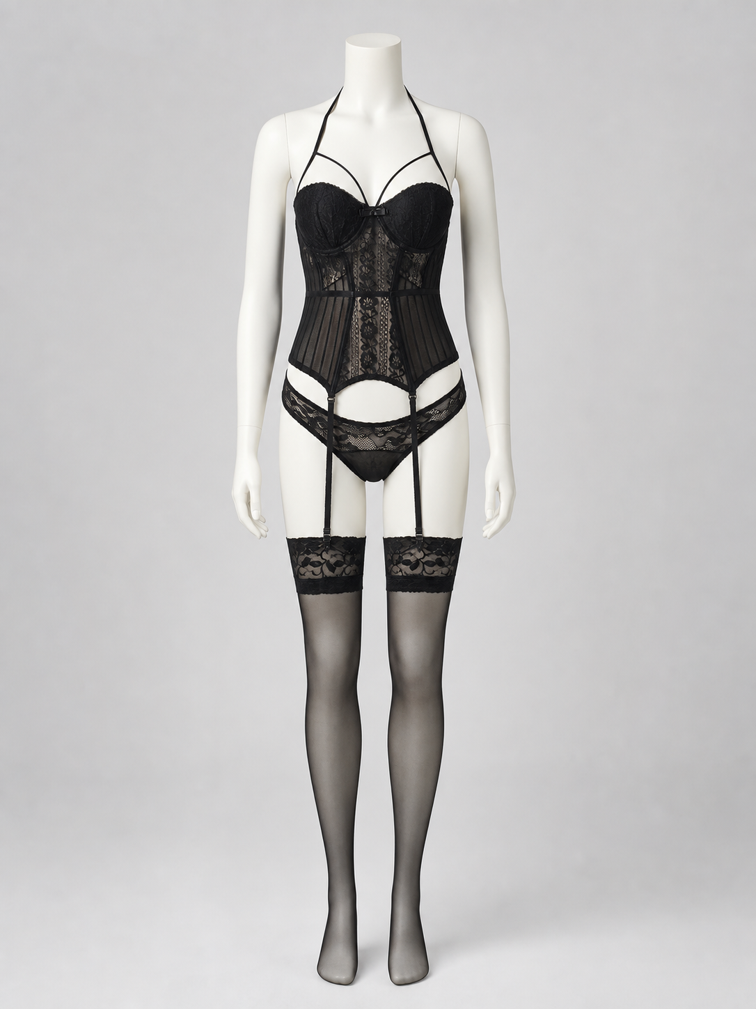 Lace Erotic Bodysuit with Decorative Bow