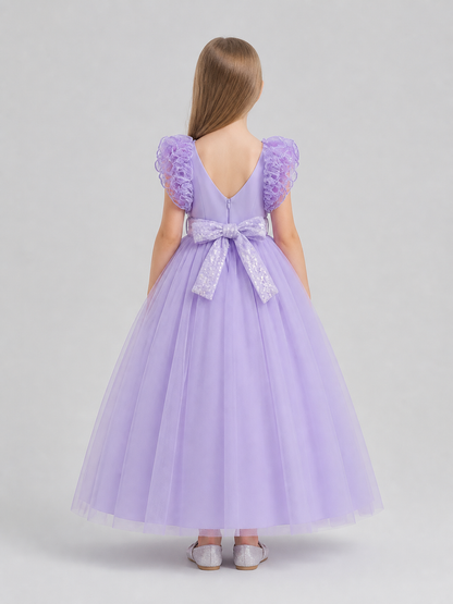 Floor-Length Tulle Dress with Layered Skirt for Weddings back view