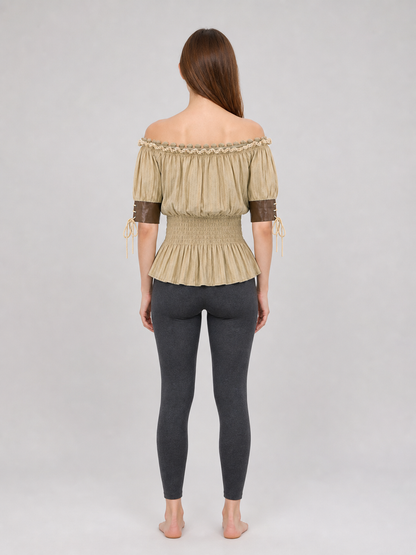 Vintage-Style Peasant Blouse with Lacing and Lace