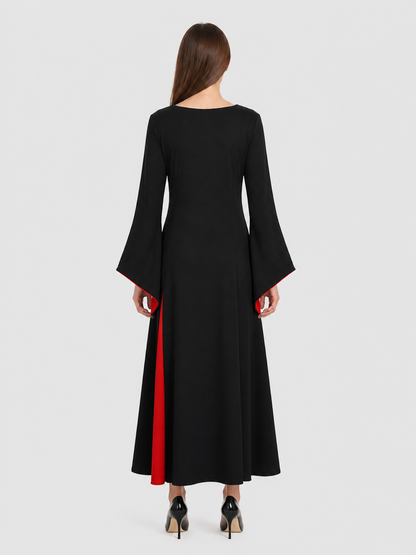 Morticia Cosplay Dress, Black and Red, Gothic back view
