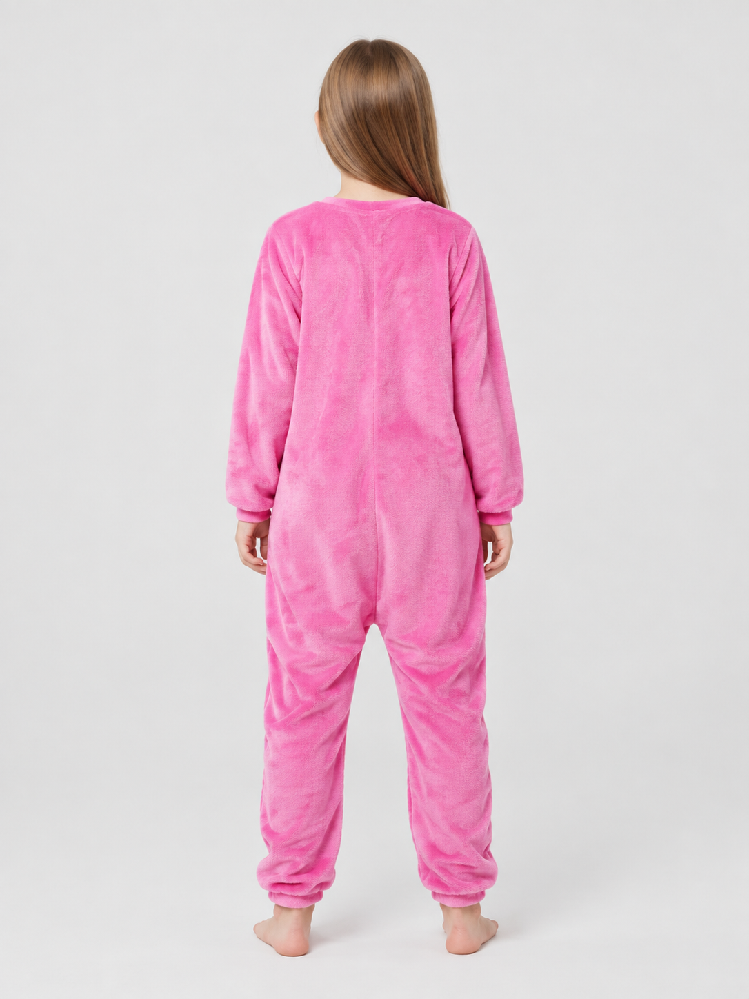 Pink fleece kigurumi pajama with buttons at the front