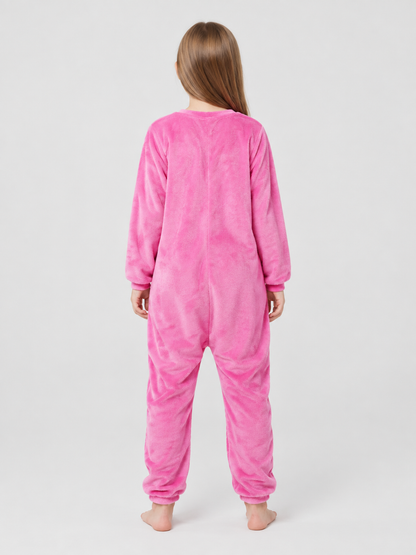 Pink fleece kigurumi pajama with buttons at the front