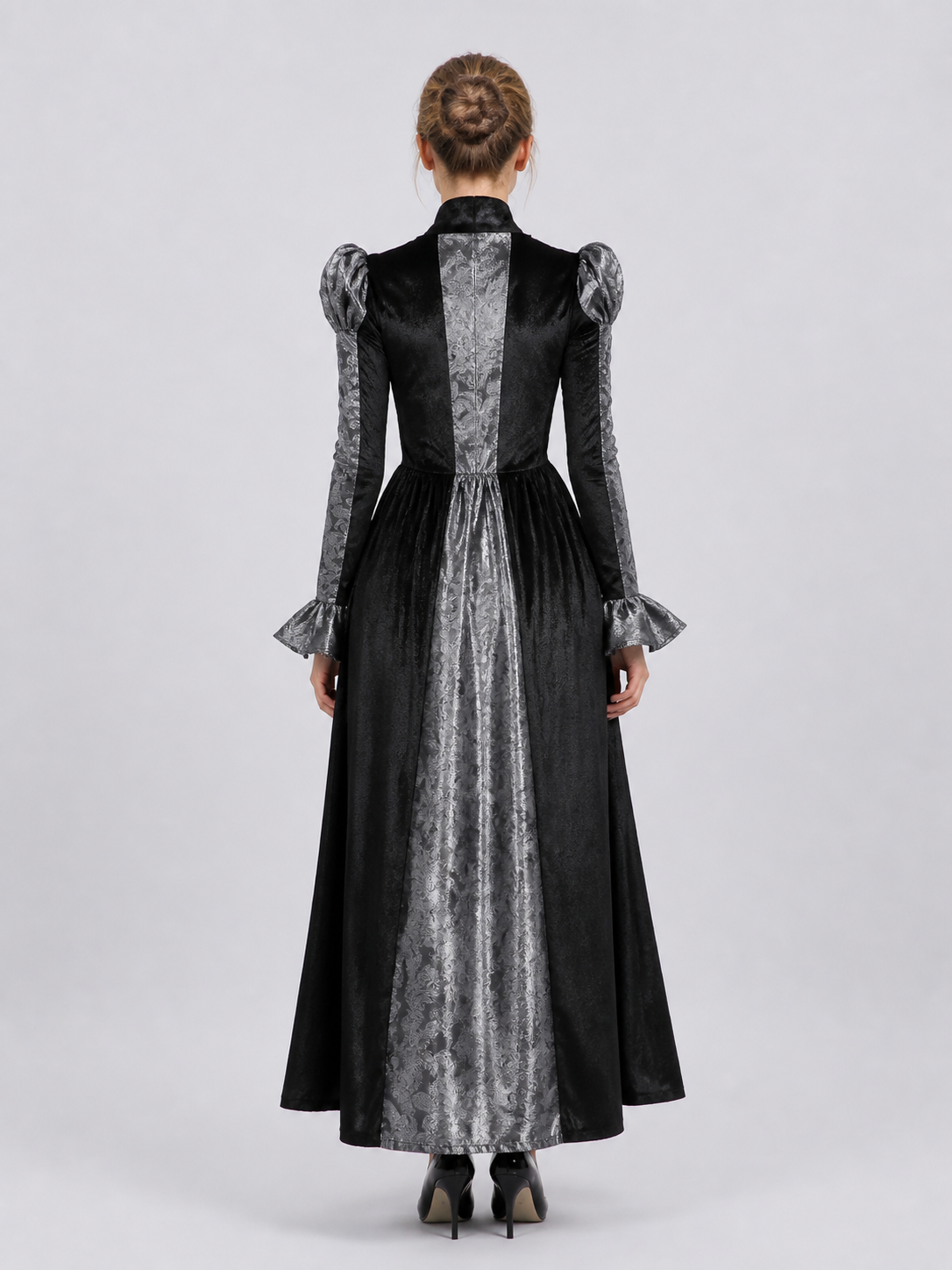 Black Vampire Dress with Silver Pattern for Halloween back view