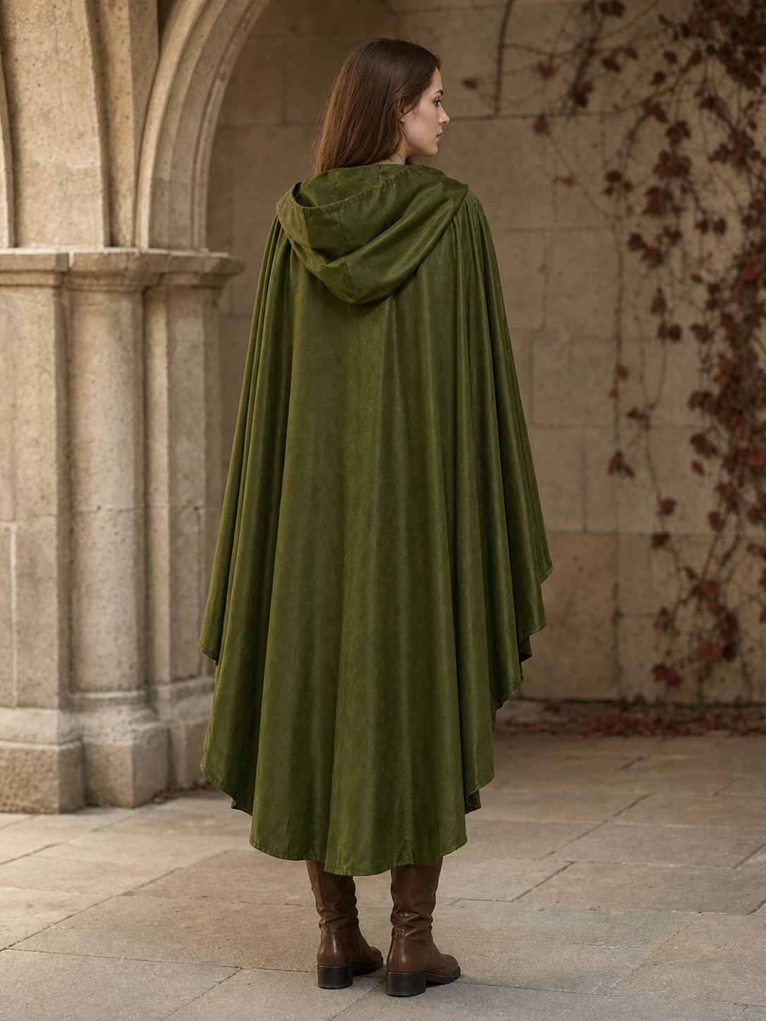 Green Costume Cloak with a Large Hood