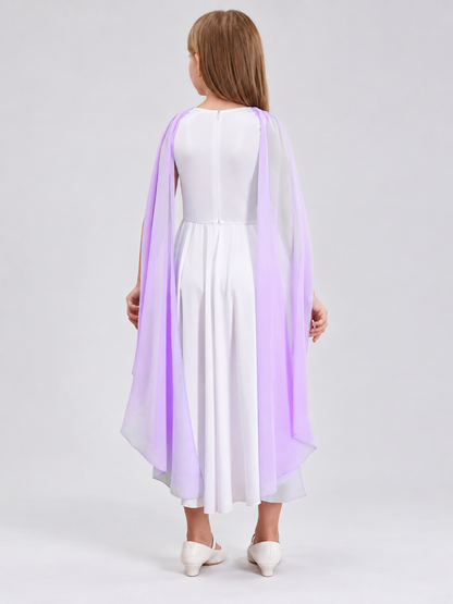 White Ancient Greek Style Dress with Lilac Cape