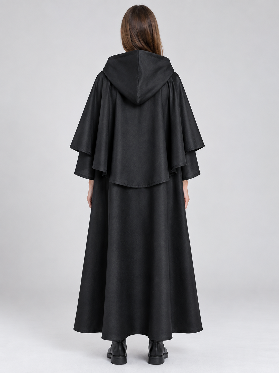 Black Matte Gothic Hooded Cloak with Cape