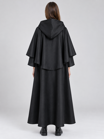 Black Matte Gothic Hooded Cloak with Cape