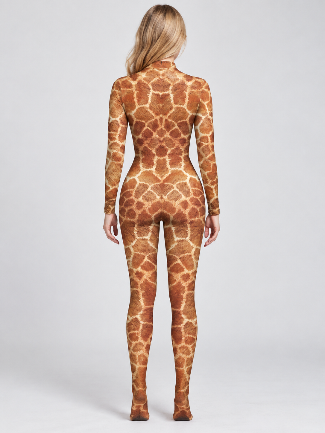 Fitted Animal Print Jumpsuit with High Neck